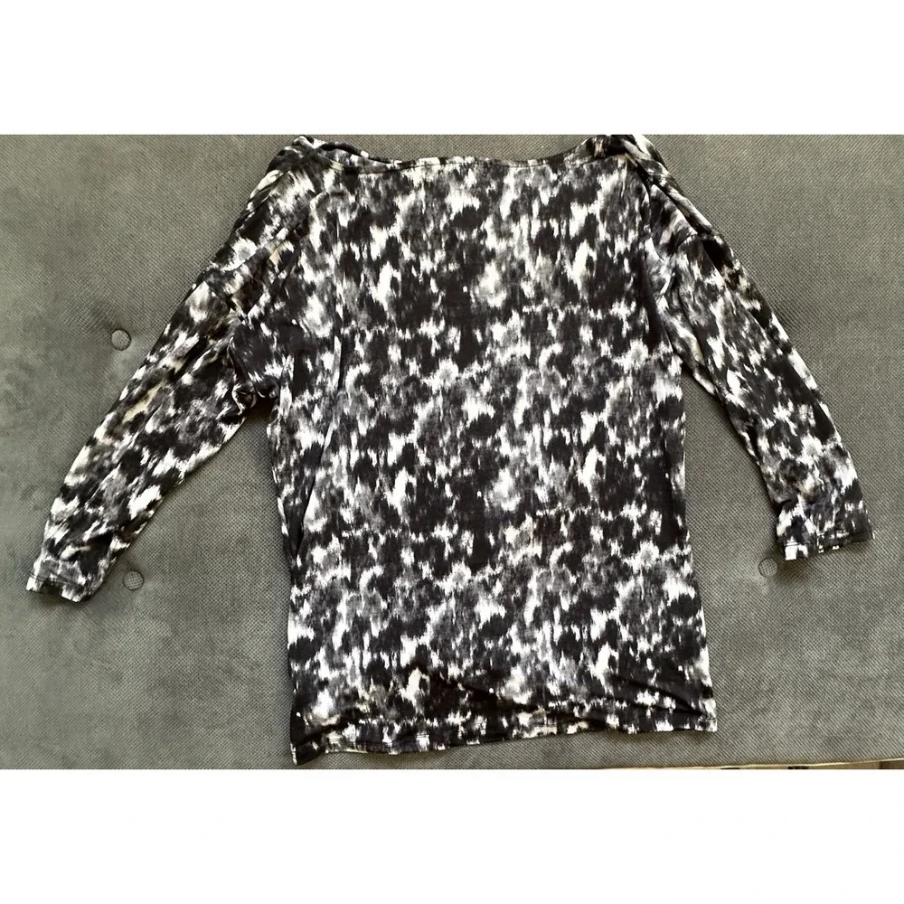 Michael‎ Kors Black & White Patterned Women's Ruched Side Blouse Large